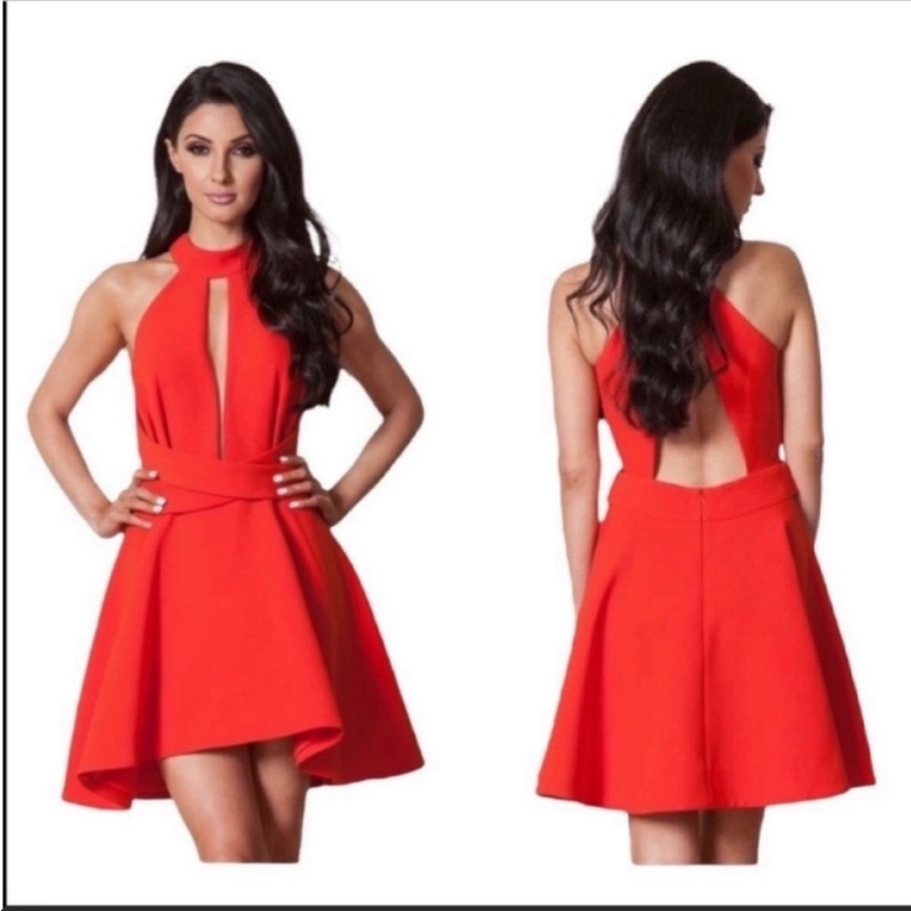 Cameo Mini red skater dress low cut